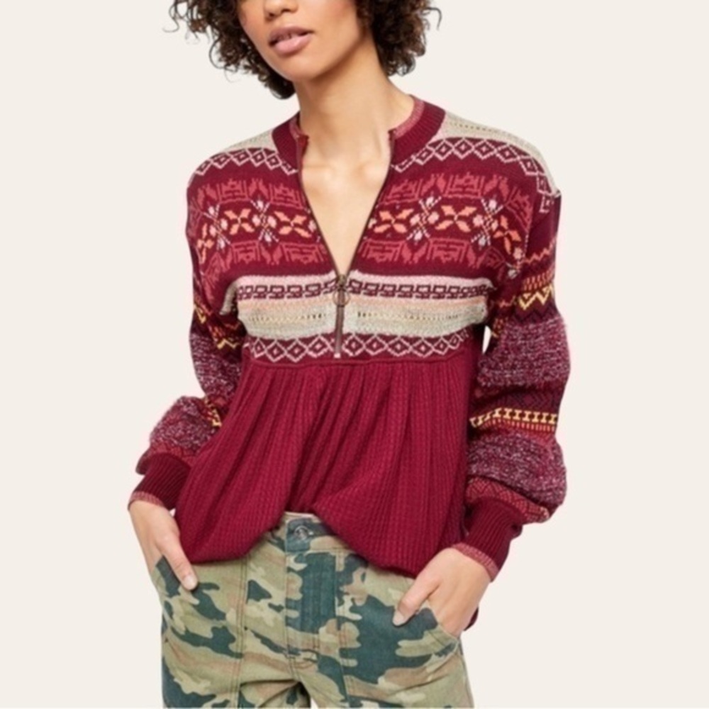 FP Cozy Cabin Winter Fair Isle Peplum Sweater